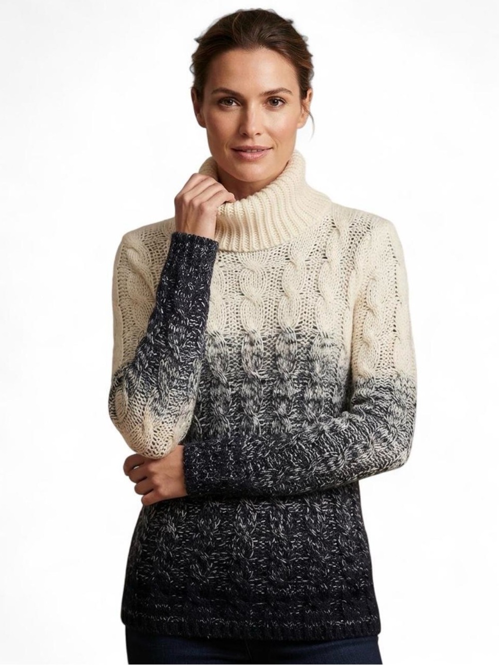 Lauren Ralph Lauren Cream-to-Black Cable Turtleneck Sweater
